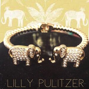 Lilly Pulitzer BRACELET NWT GOLD LUCKY ELEPHANT SPARKLING CRYSTAL CABLE Hinge
